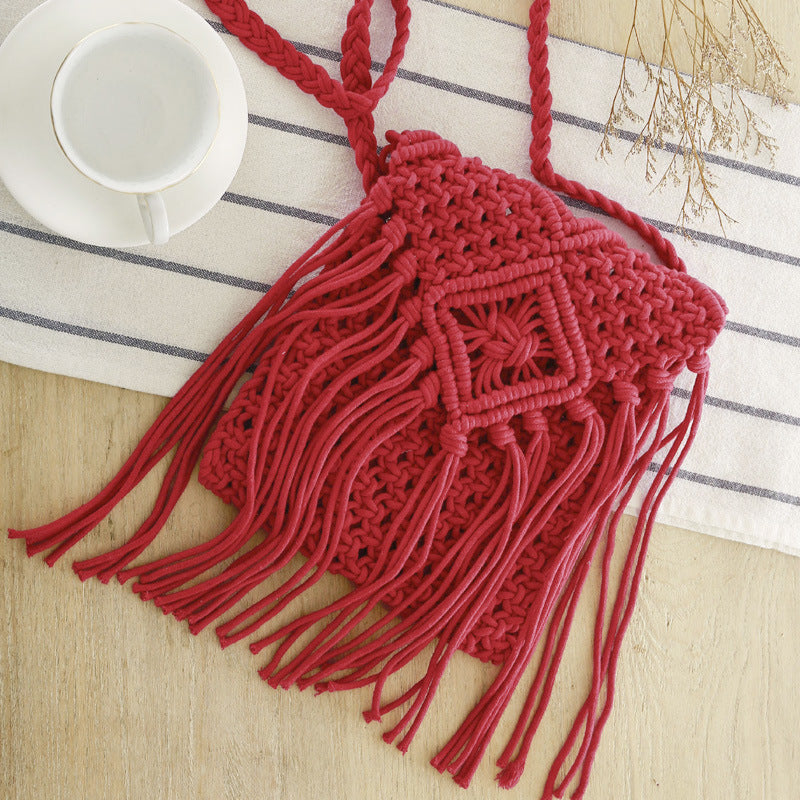Macrame Shoulder Bag with Elegant Fringe Finish Stornfield