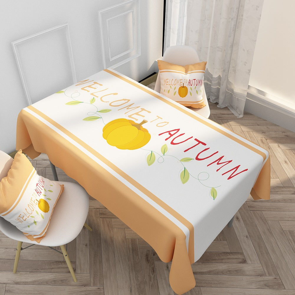Decorative Cotton-Linen Tablecloth with Fox and Botanical Print, Stain-Resistant Dining Table Cover