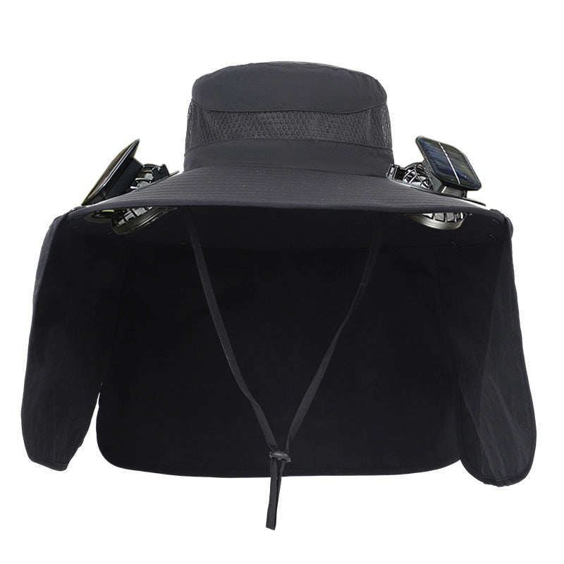 Sun hat with neck protection and integrated solar-powered dual fans Stornfield