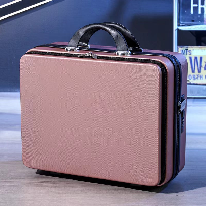 compact hard-shell travel vanity makeup case with TSA combination lock and dual-zip compartments Stornfield