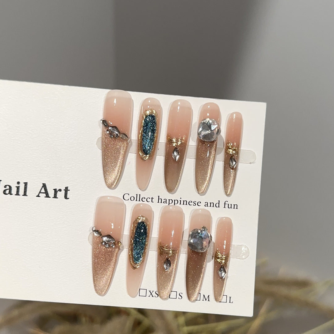 Decorative Press-On Nail Art Set with Gemstone Detailing