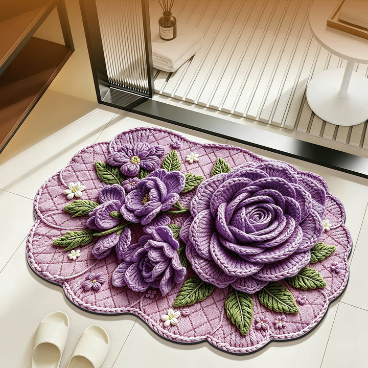 Floral-Inspired Embroidered Bath Mat