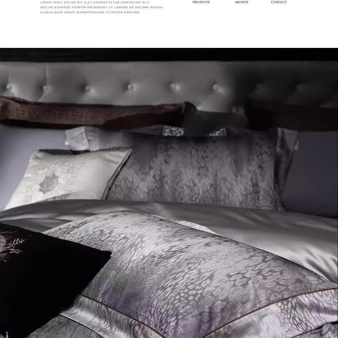 Luxury Satin-Feel Reversible Marble-Texture Duvet Cover Set with Embroidered Accent Pillow