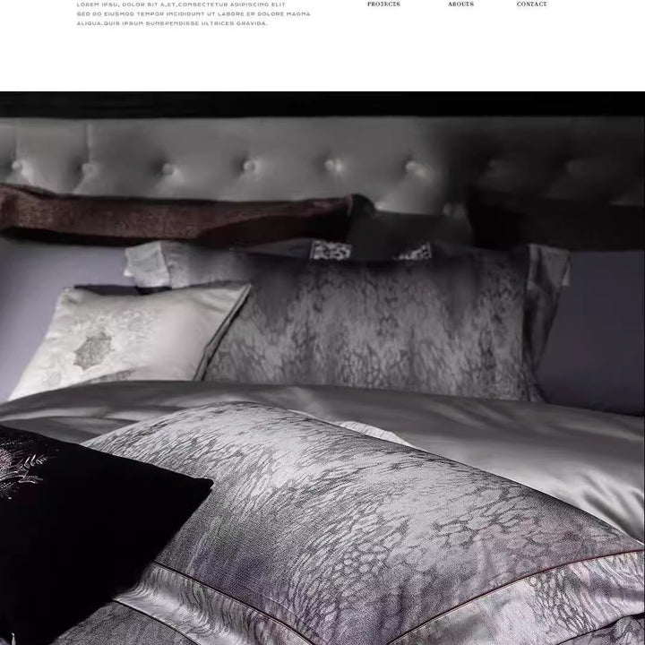 Luxury Satin-Feel Reversible Marble-Texture Duvet Cover Set with Embroidered Accent Pillow