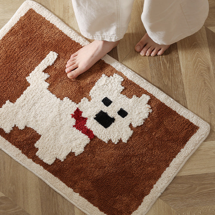 Bath mat with hand-tufted dog motif and slip-resistant latex backing Stornfield