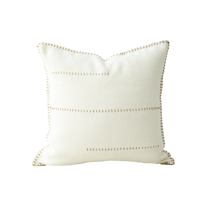 Square decorative pillow with two-tone knit and linen fabric