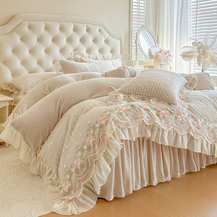 Embroidered Floral Bedding Set