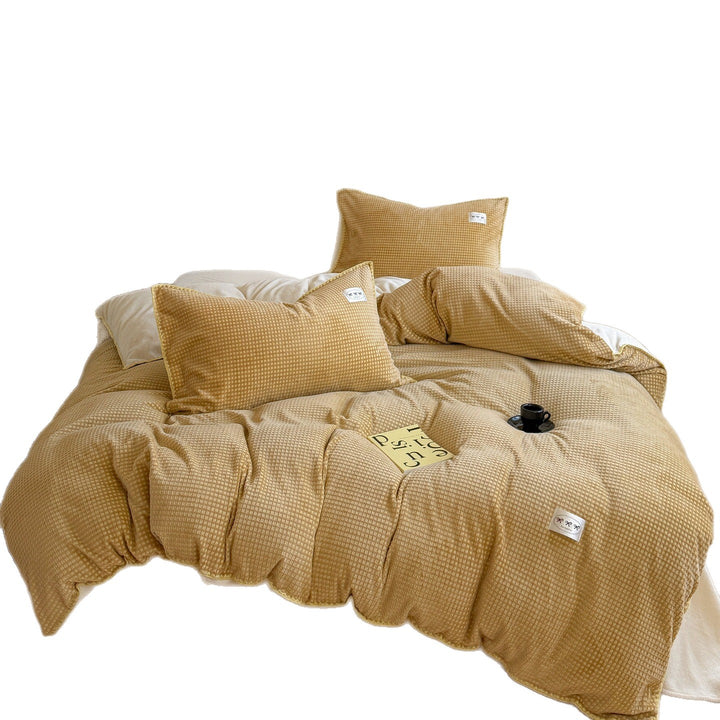 Plush Quilted Reversible Waffle-Texture Comforter Set with Pillow Shams