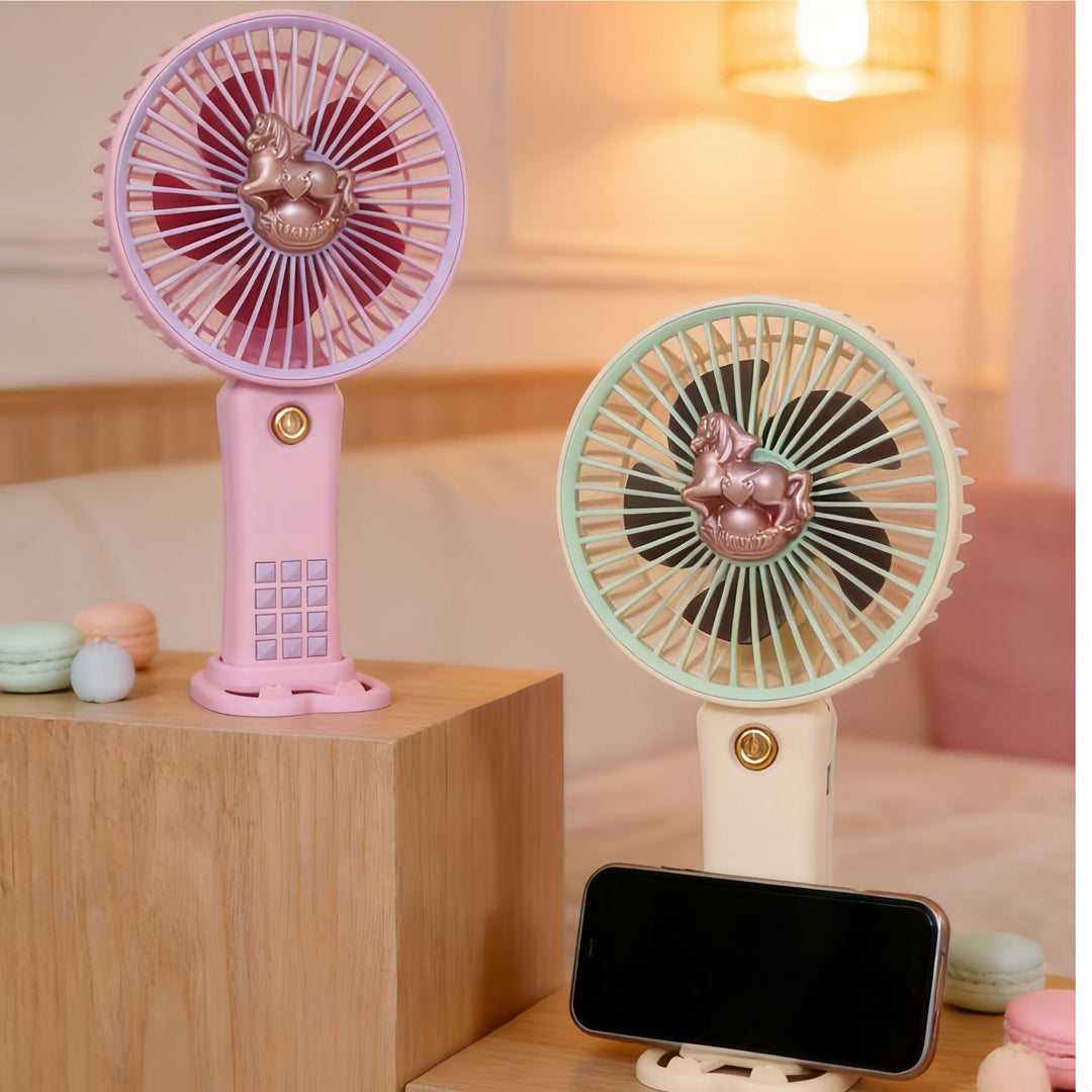 Ladies portable hand fan with playful horse motif Stornfield
