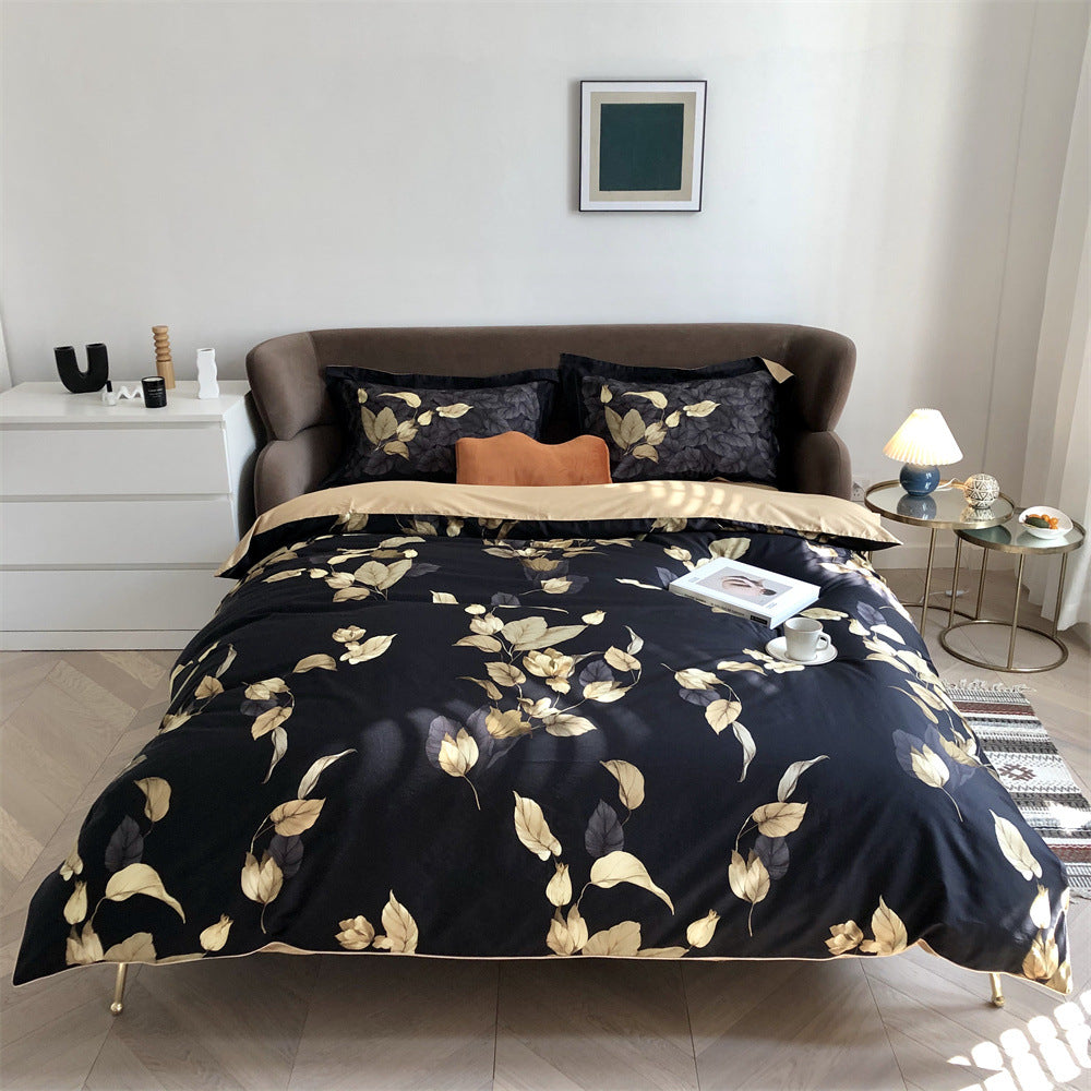 Luxurious cotton satin bedding set with large floral botanical print