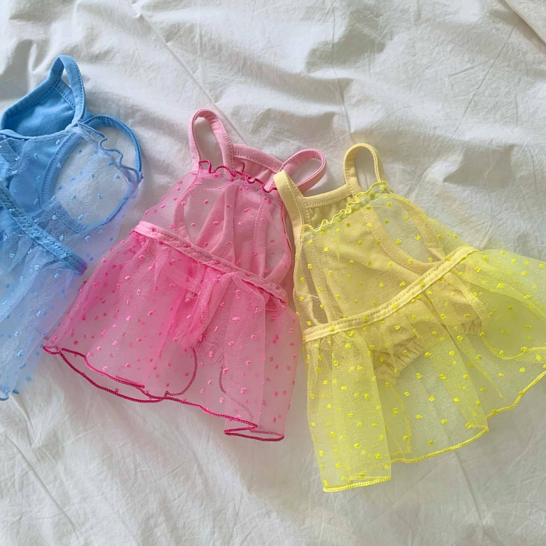 Small Dog Tulle Dot Tutu Dress with Harness Access & Adjustable Back Straps
