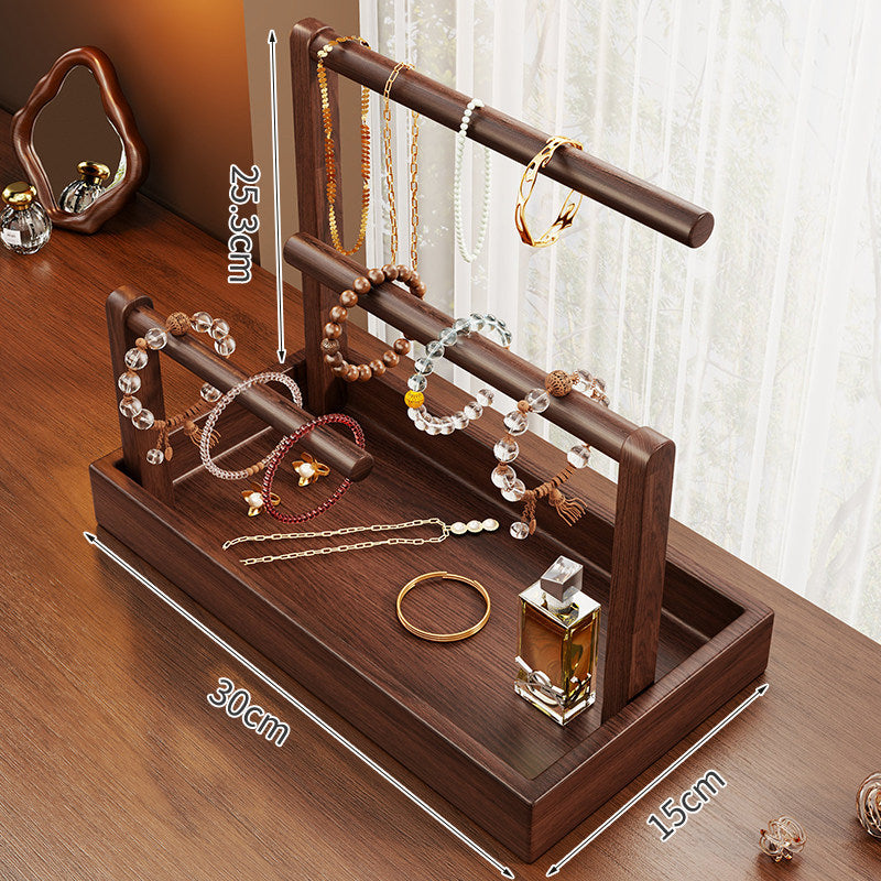 Tiered Wooden Necklace and Bracelet Organizer with Storage Tray