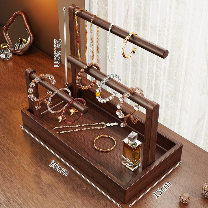 Tiered Wooden Necklace and Bracelet Organizer with Storage Tray