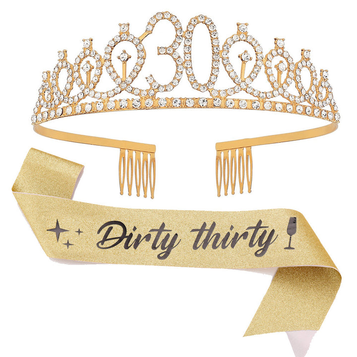 Girl Glittering Birthday Crown and Sash Set Stornfield