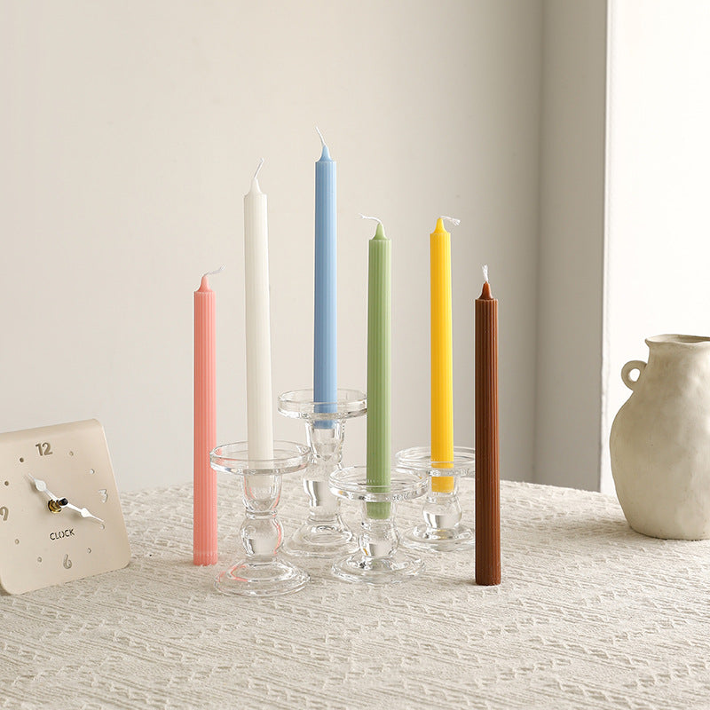 Crystal Glass Sculpted Stem Taper Candle Holders