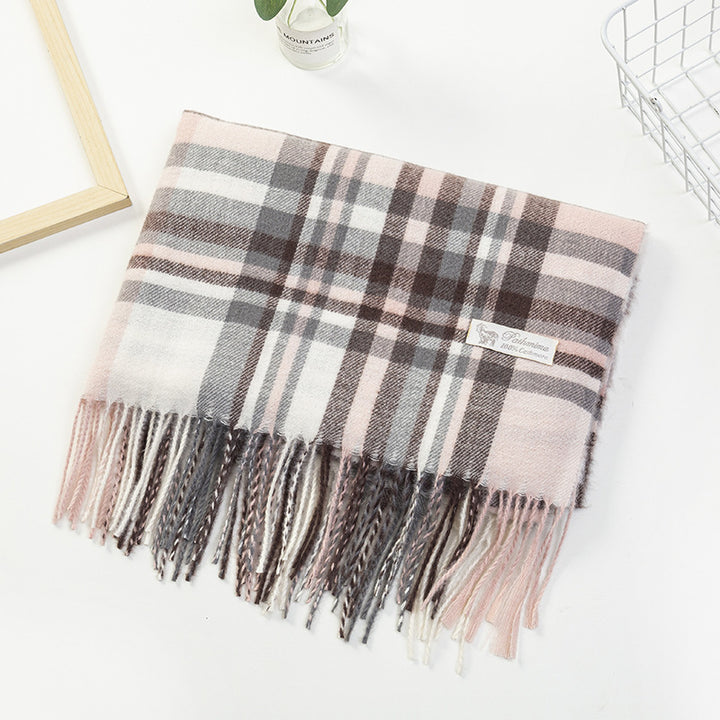 Women Plaid-Fringe Scarf made of soft material Stornfield