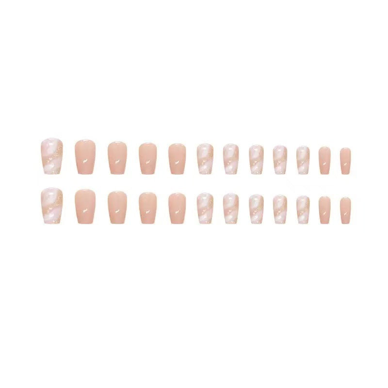 Elegant Artificial Nail Tips with Shiny Gold Accents Stornfield