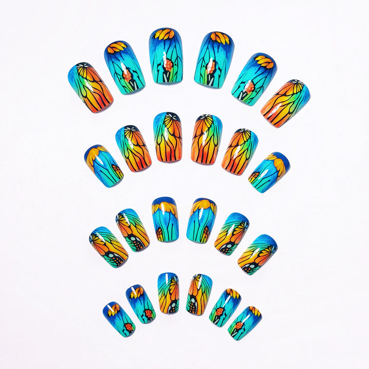 Artificial nails with floral design and bright colors Stornfield