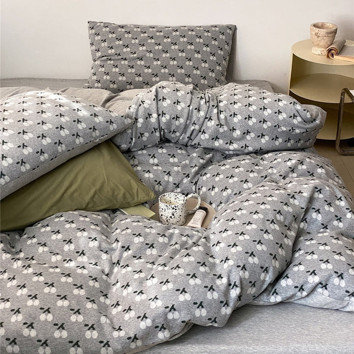 Cherry-Print Cotton Jersey Duvet Cover Set with Matching Pillowcases