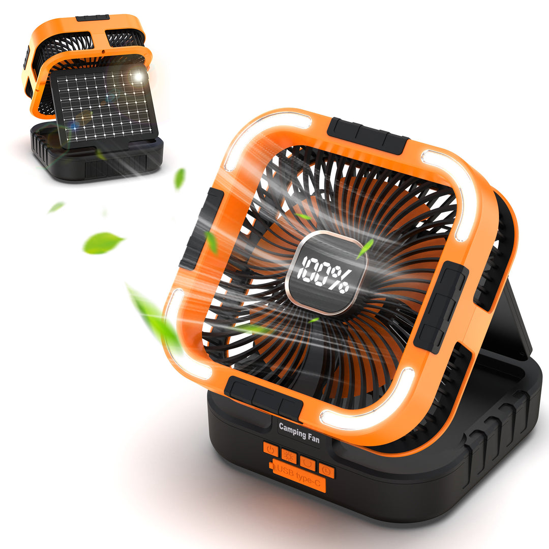 Solar-Powered Camping Fan with LED Light Stornfield