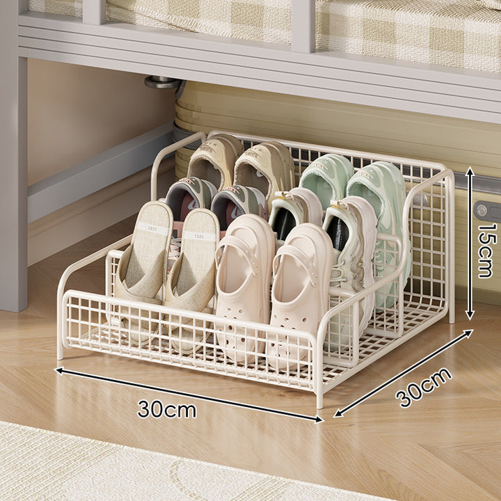 Space-Saving Under-Bed Metal Shoe Drawer Organizer with Pull-Out Wire Grid