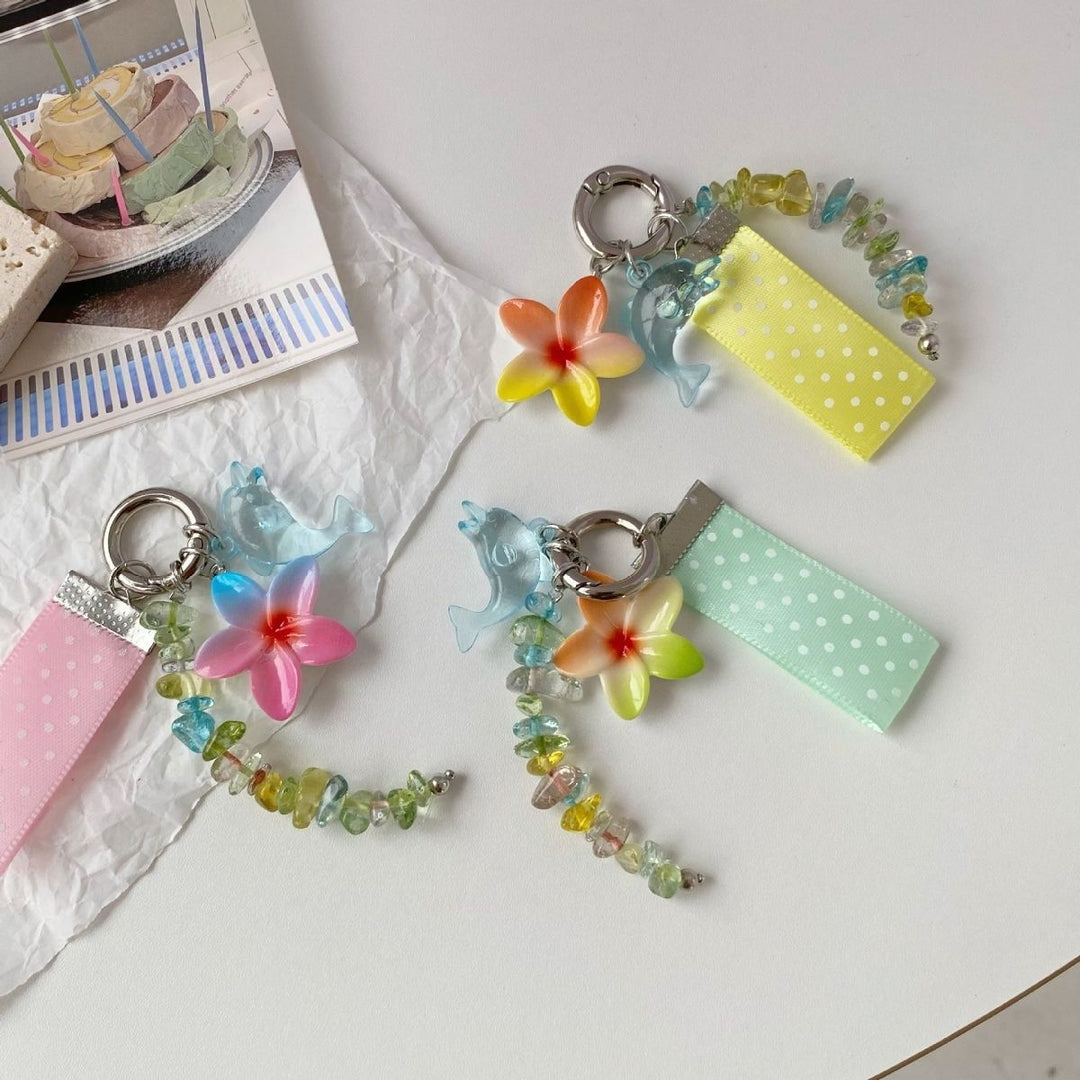 Whimsical Dolphin and Flower Charm Keychain Stornfield