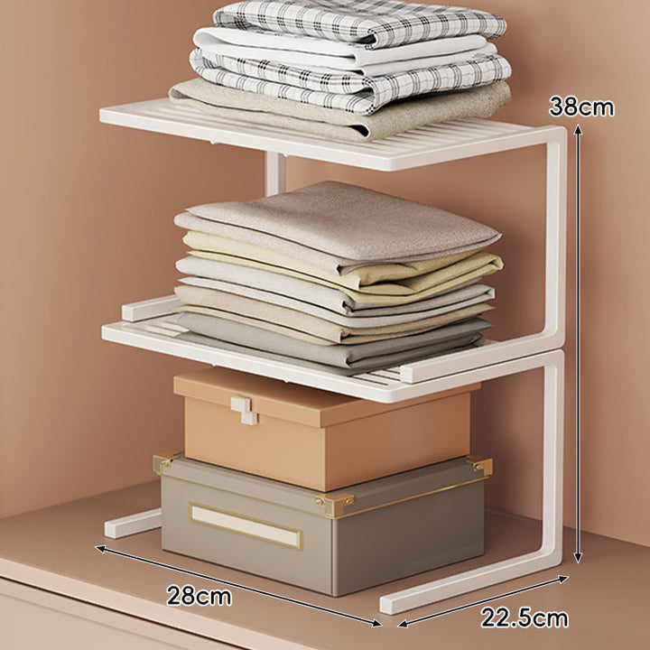 Low-Profile Ventilated Metal Shelf Riser Organizer for Closet and Countertop