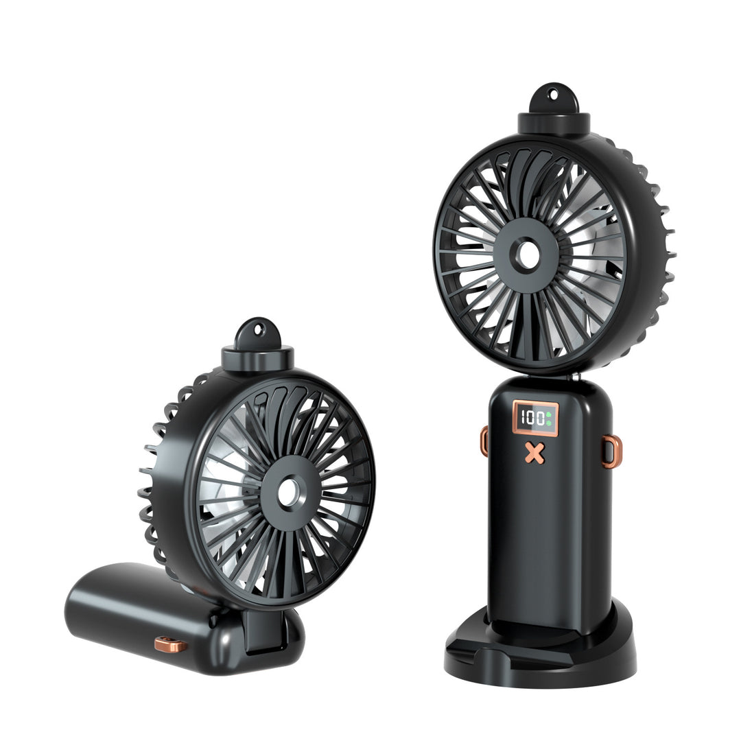Cooling compact rechargeable adjustable-angle dual-head personal fan with digital battery display and magnetic dock Stornfield