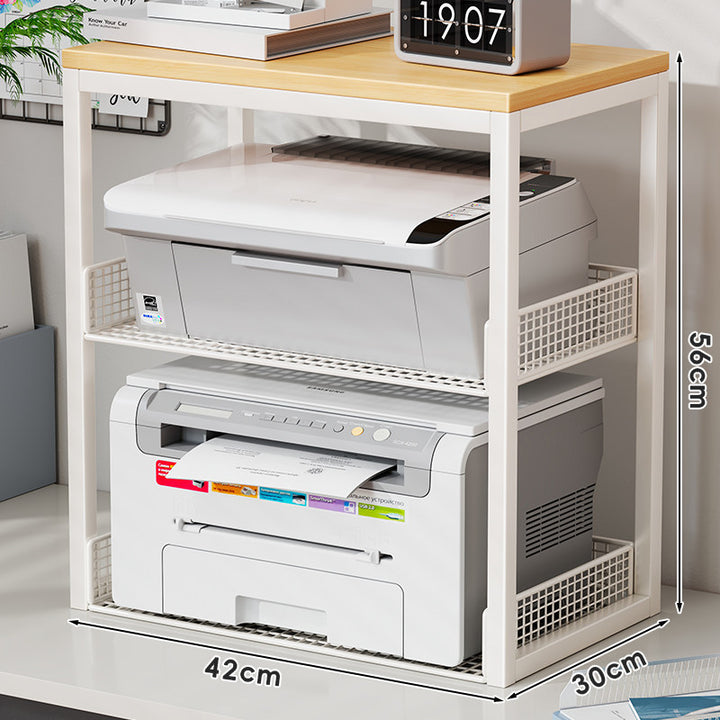 Compact Dual-Tier Printer Stand with Mesh Storage Shelves