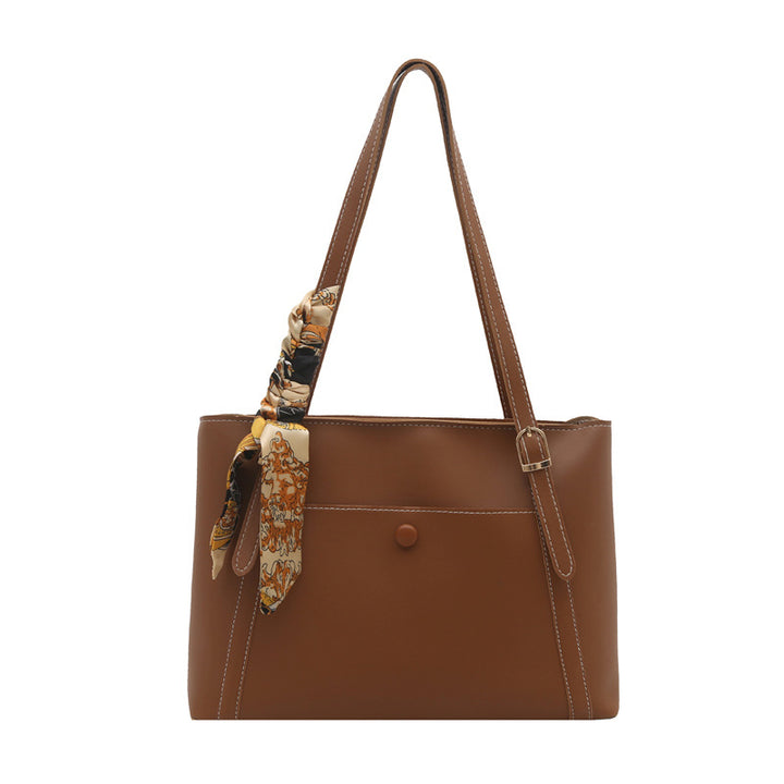 Elegant Structured Tote Bag with Scarf Detail