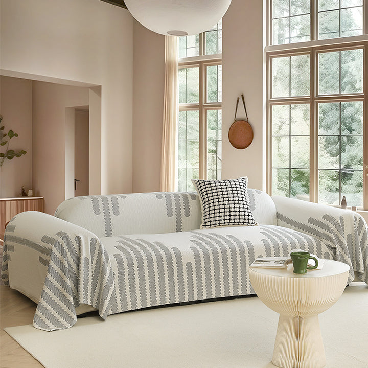 Customizable sofa cover and furniture throw made of cotton-linen with jacquard structure Stornfield