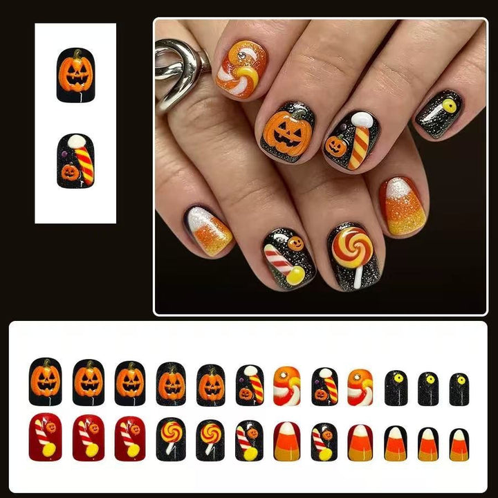 Halloween Fake Nail Set with playful pumpkin and candy motifs Stornfield