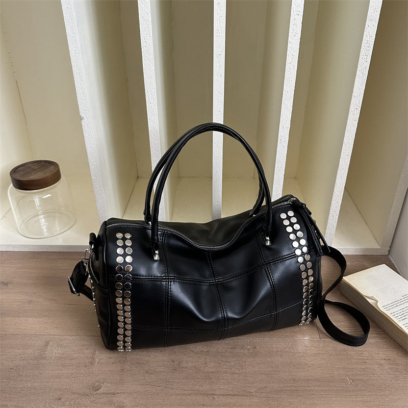 Studded Faux Leather Duffel Bag