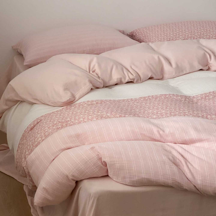 Washed Cotton-Linen Striped Patchwork Duvet Cover Set