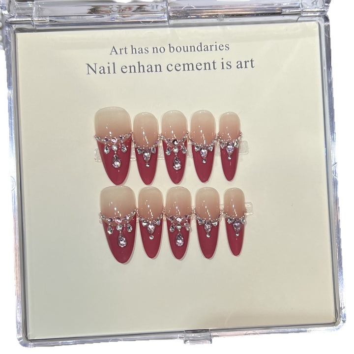 Luxurious Press-On Nail Art Set with Rhinestone Detailing Stornfield