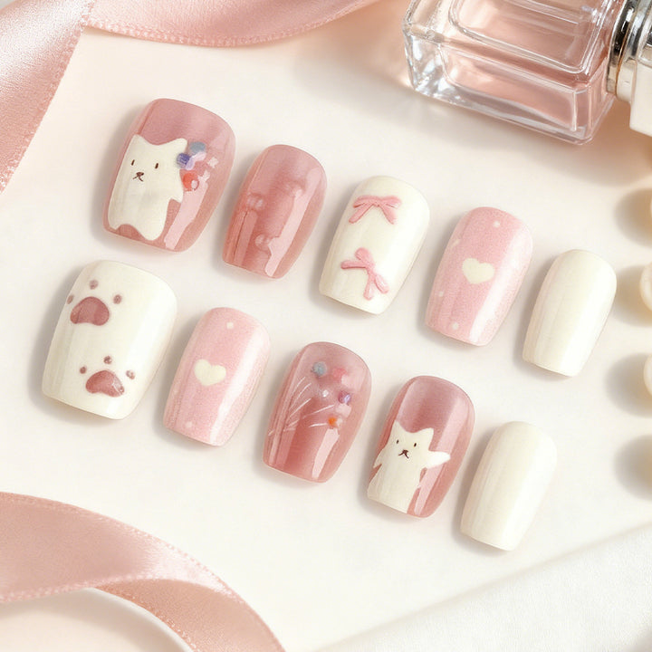 Creative Cat-Themed Press-On Nails Stornfield