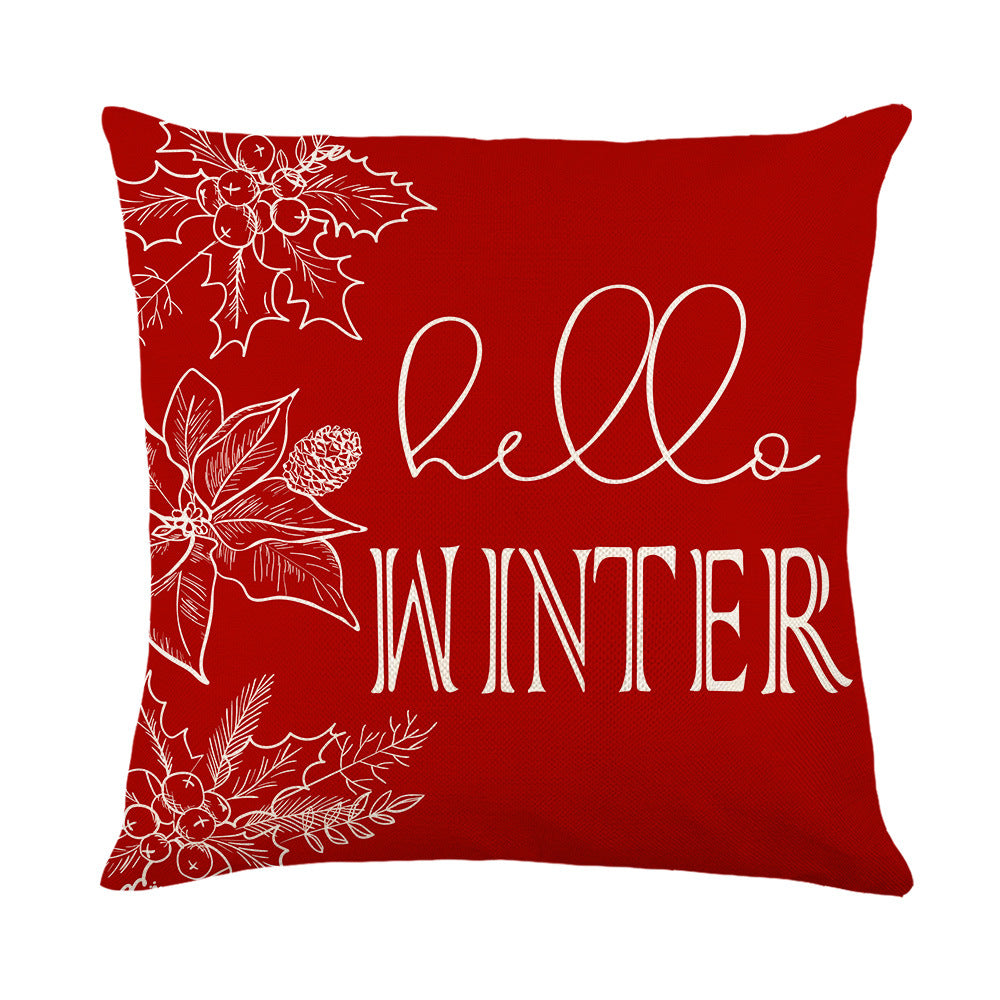 Festive Decorative Throw Pillow Cover with Holiday Script and Botanical Illustration