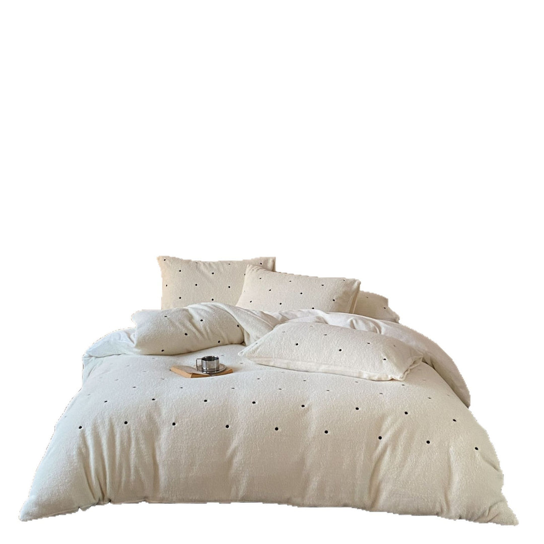 Reversible Textured Cotton Duvet Cover Set with Minimal Dot Embroidery