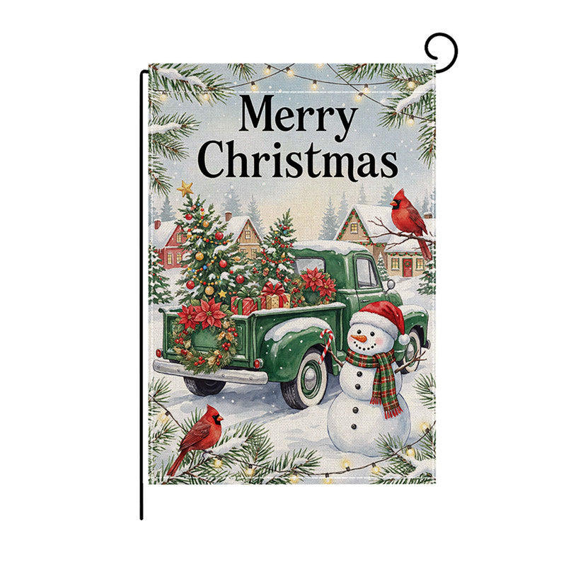 Heavy-Duty Weather-Resistant Burlap Garden Flag Featuring Welcome Script and Plaid Gnome Duo Illustration