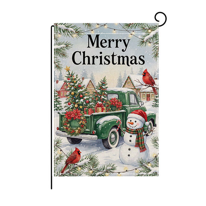 Heavy-Duty Weather-Resistant Burlap Garden Flag Featuring Welcome Script and Plaid Gnome Duo Illustration