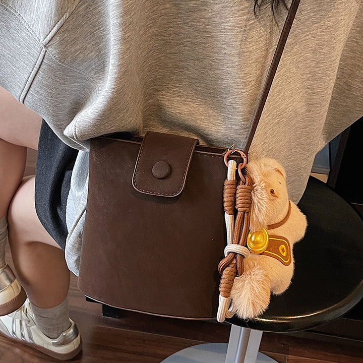 Compact Crossbody Bag with Cute Plush Charm