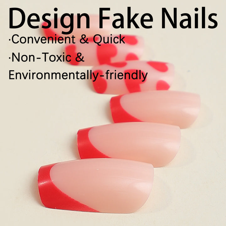 Creative Art Nail Set with Hearts and Lace Design Stornfield