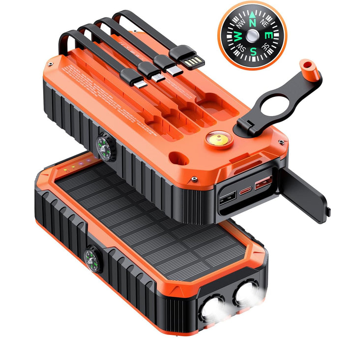 Solar Power Bank with Integrated Charging Cables and LED Flashlight Stornfield