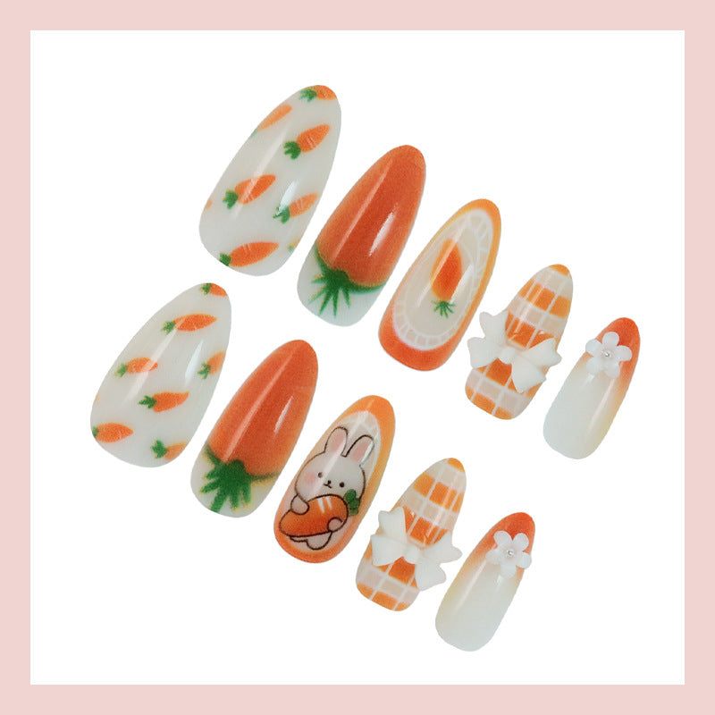 Artificial nail set with spring-like carrot and rabbit pattern Stornfield