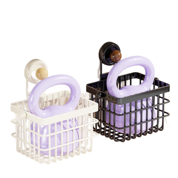 Wall-Mounted Suction-Cup Wire Basket Tissue and Wipes Organizer