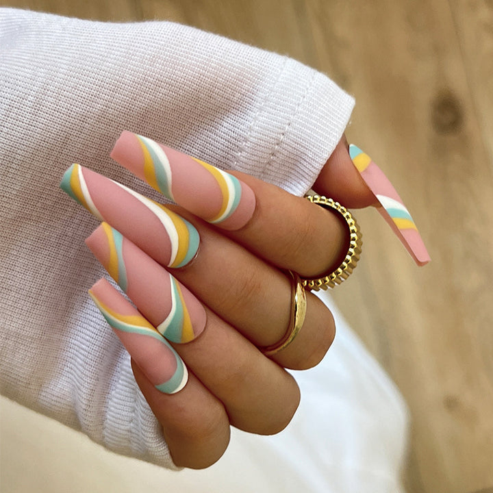 Artificial nail extensions with modern wave design Stornfield