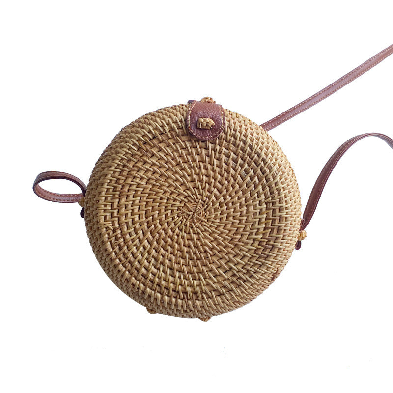 Women's round basket bag with unique ceramic detail Stornfield