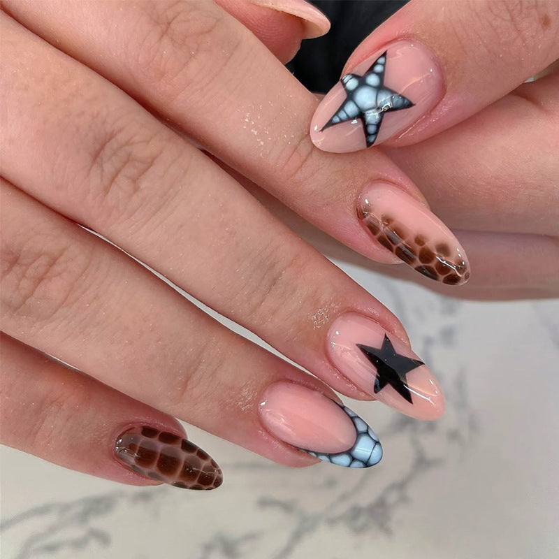 Artistic Press-On Nail Set with Unique Star and Texture Designs Stornfield