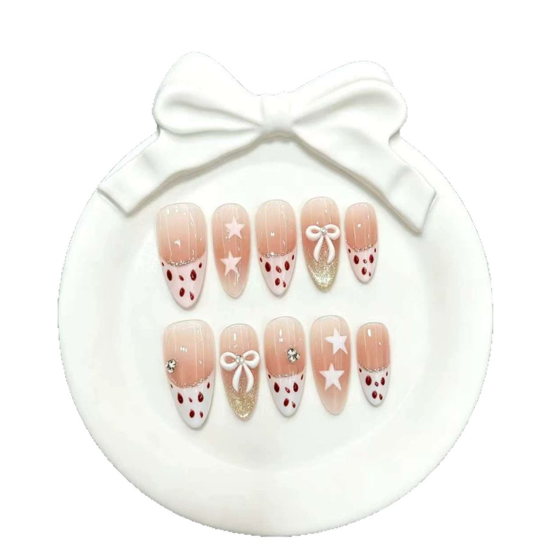 Decorative Press-On Nail Set with Charming Bow Accents