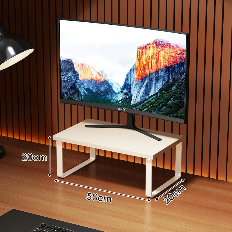 Elevated Wooden-Top Metal Monitor Stand with Under-Storage Shelf
